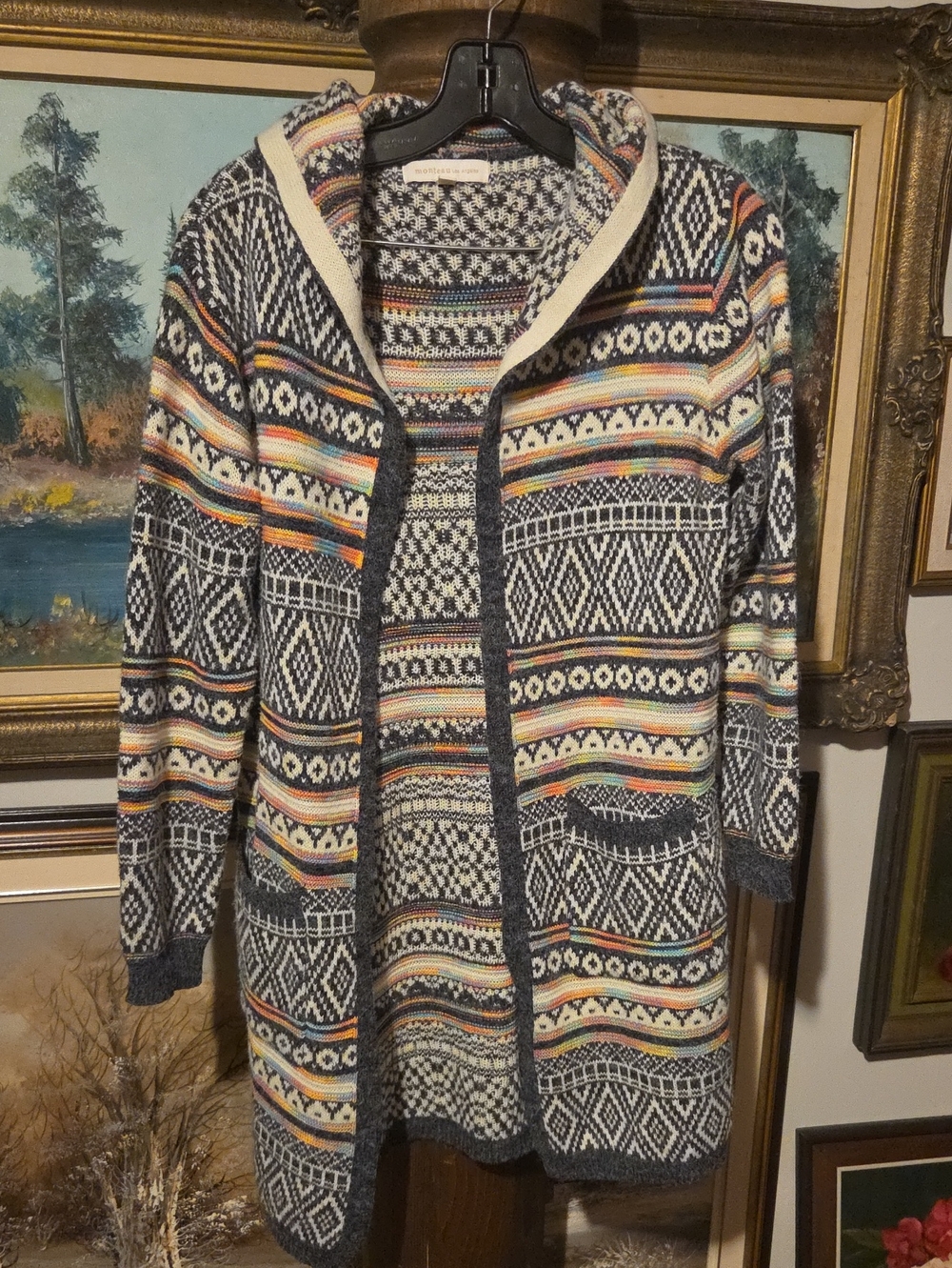 Cozy Patterned Open Cardigan with Multicolor Stripes